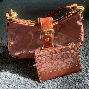 Coach Bag and Matching Wallet Maroon and Gold